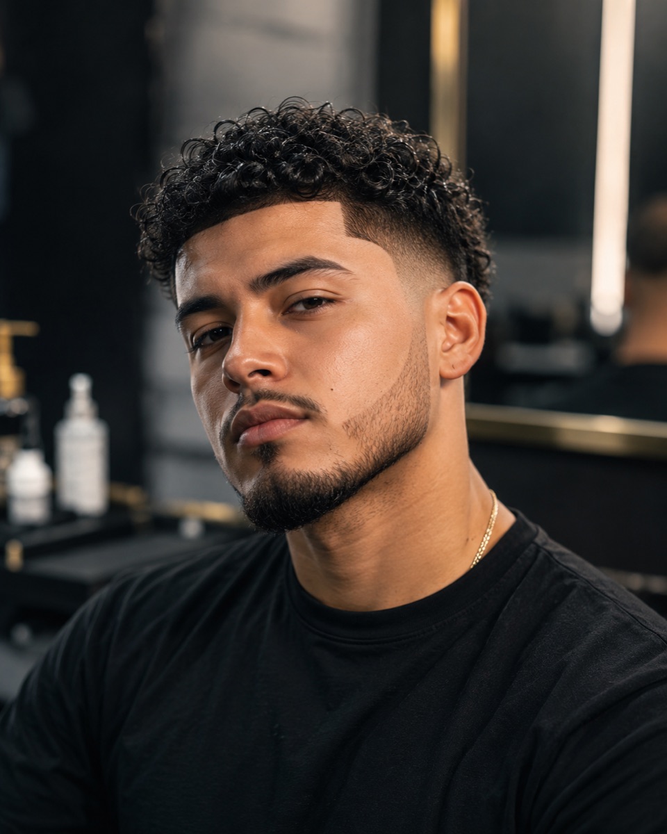 Illustrative curly taper and beard style reference